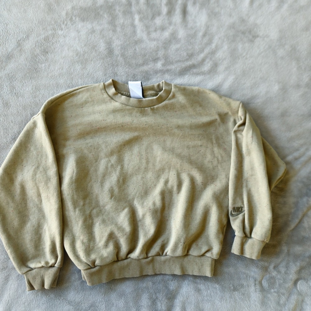 Nike Sweatshirt Kids Large Tan Speckled Back Logo Pullover EUC